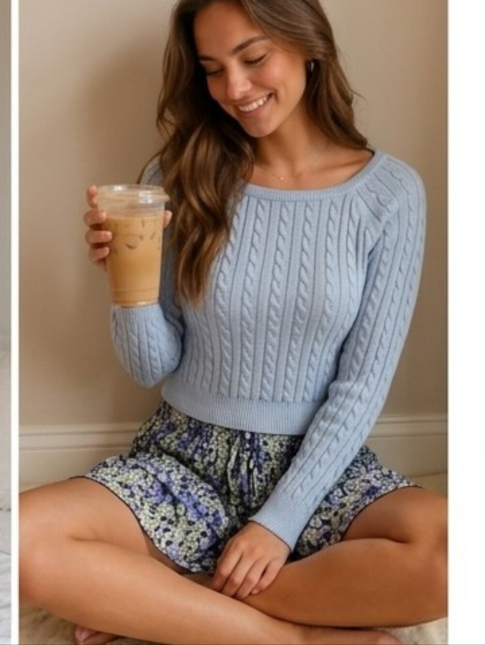 Cable Knit Sweater - Light Blue